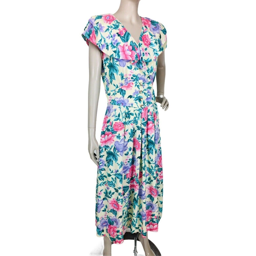 Vintage Nina Piccalino Romantic Floral Cottagecore Coquette Garden Tea Dress